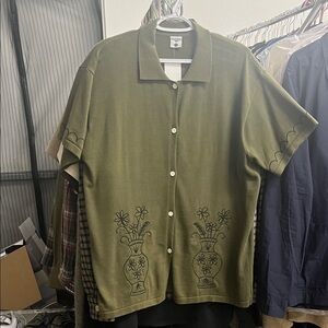 Service Works Olive Green Casual Button Down Shirt/Sweater.